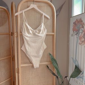 Zulu & Zephyr — Towelling Stripe Underwire Swimsuit in Soft Tangerine